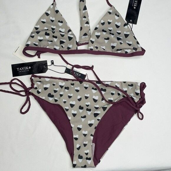 Tavik Womens BEBE Full Swim Bottom Cheetah Heart Print & RussoTriangle Swim Top - Picture 6 of 8